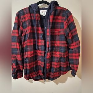 American eagle plaid button up flannel hooded jacket